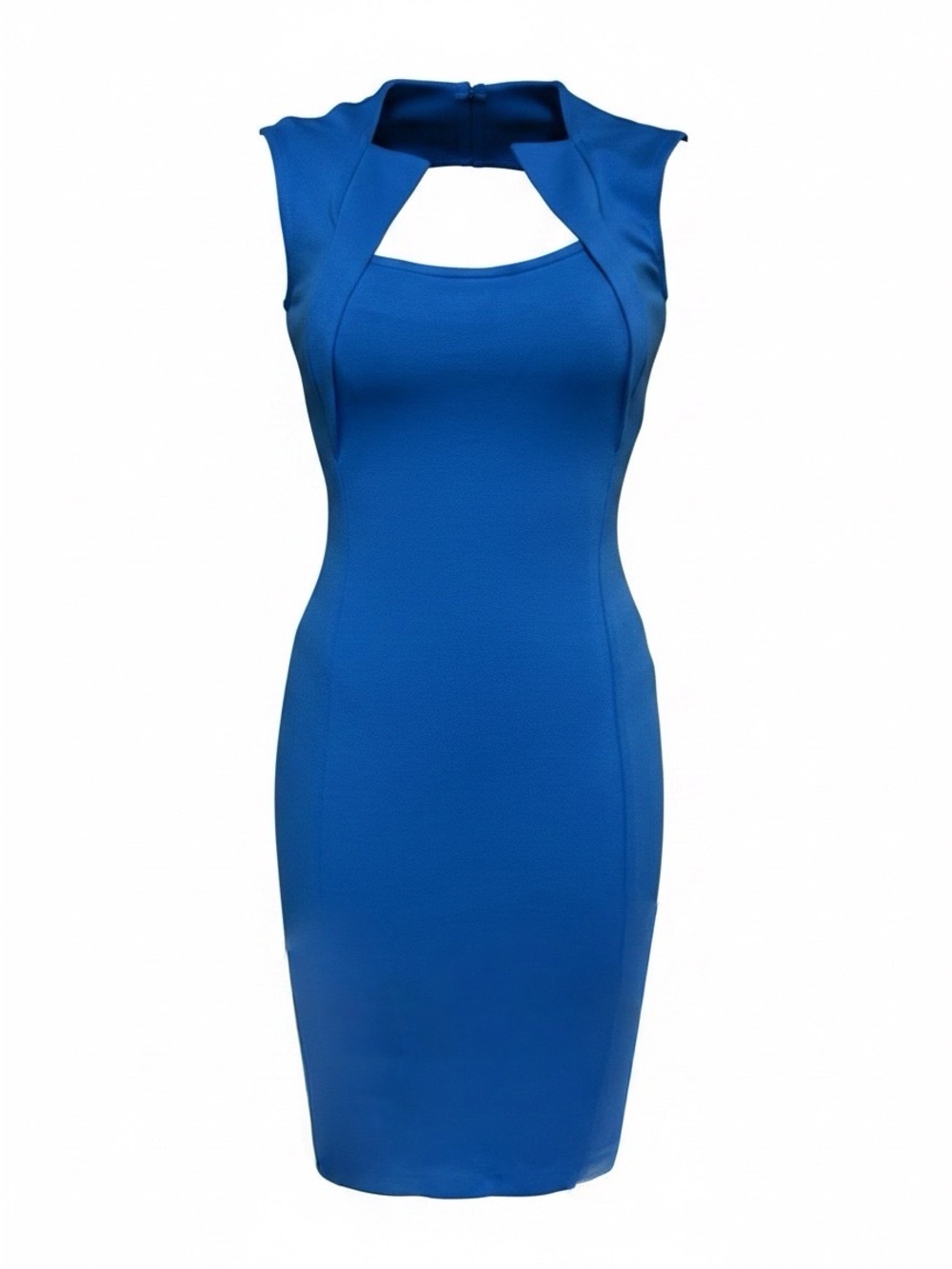 Erge Cobalt Blue Midi Sheath Dress with Cutout Neckline